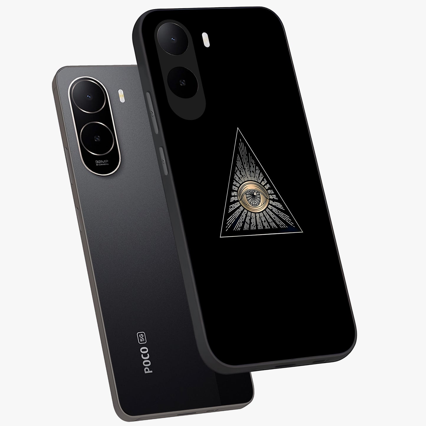 Illuminati Evil Glass Case displayed in angled mockup highlighting dark occult inspired design with bold aesthetic style.