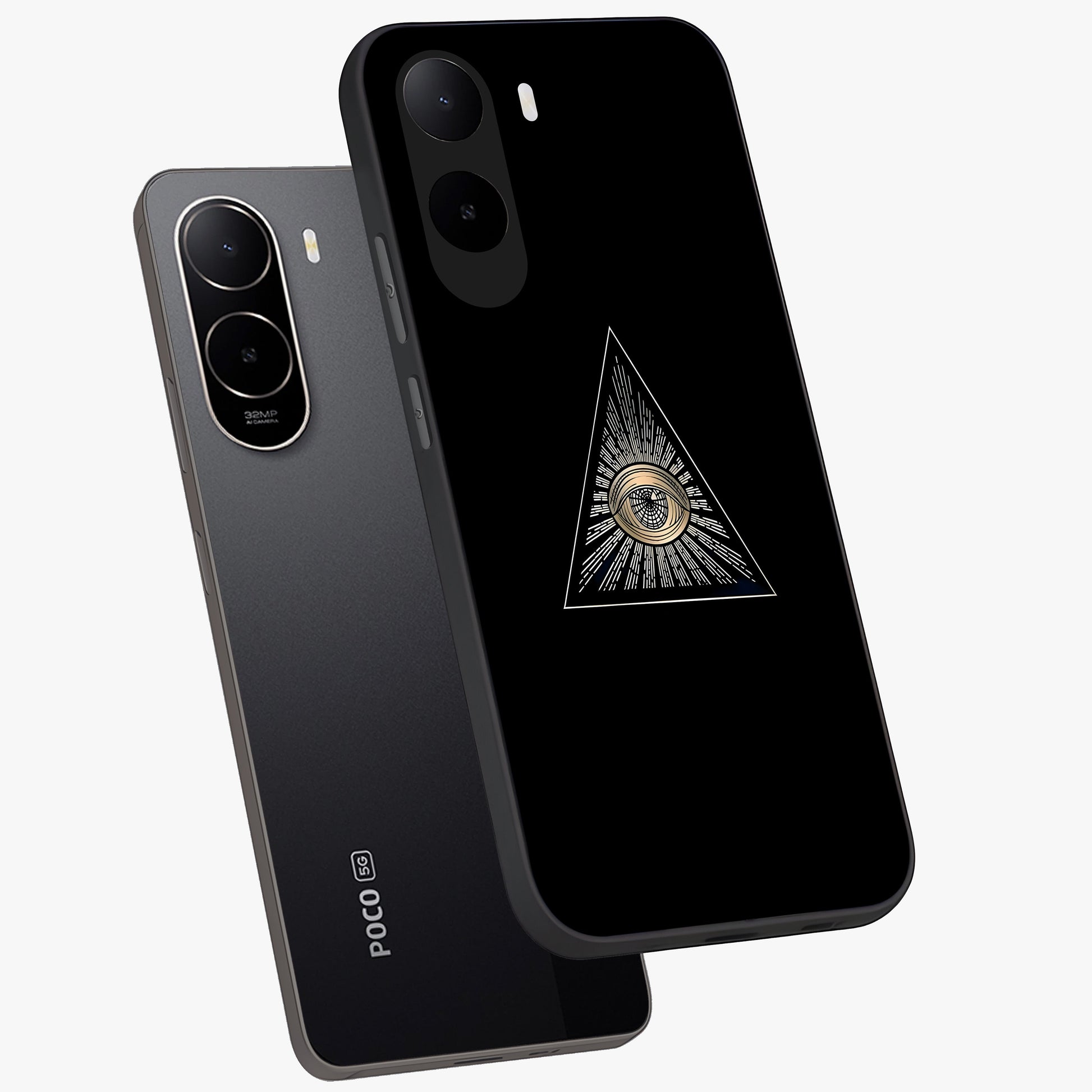 Illuminati Evil Glass Case displayed in angled mockup highlighting dark occult inspired design with bold aesthetic style.