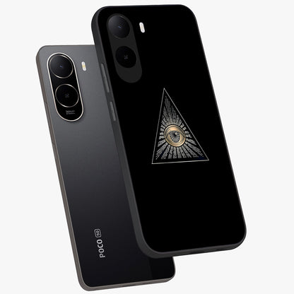 Illuminati Evil Glass Case displayed in angled mockup highlighting dark occult inspired design with bold aesthetic style.