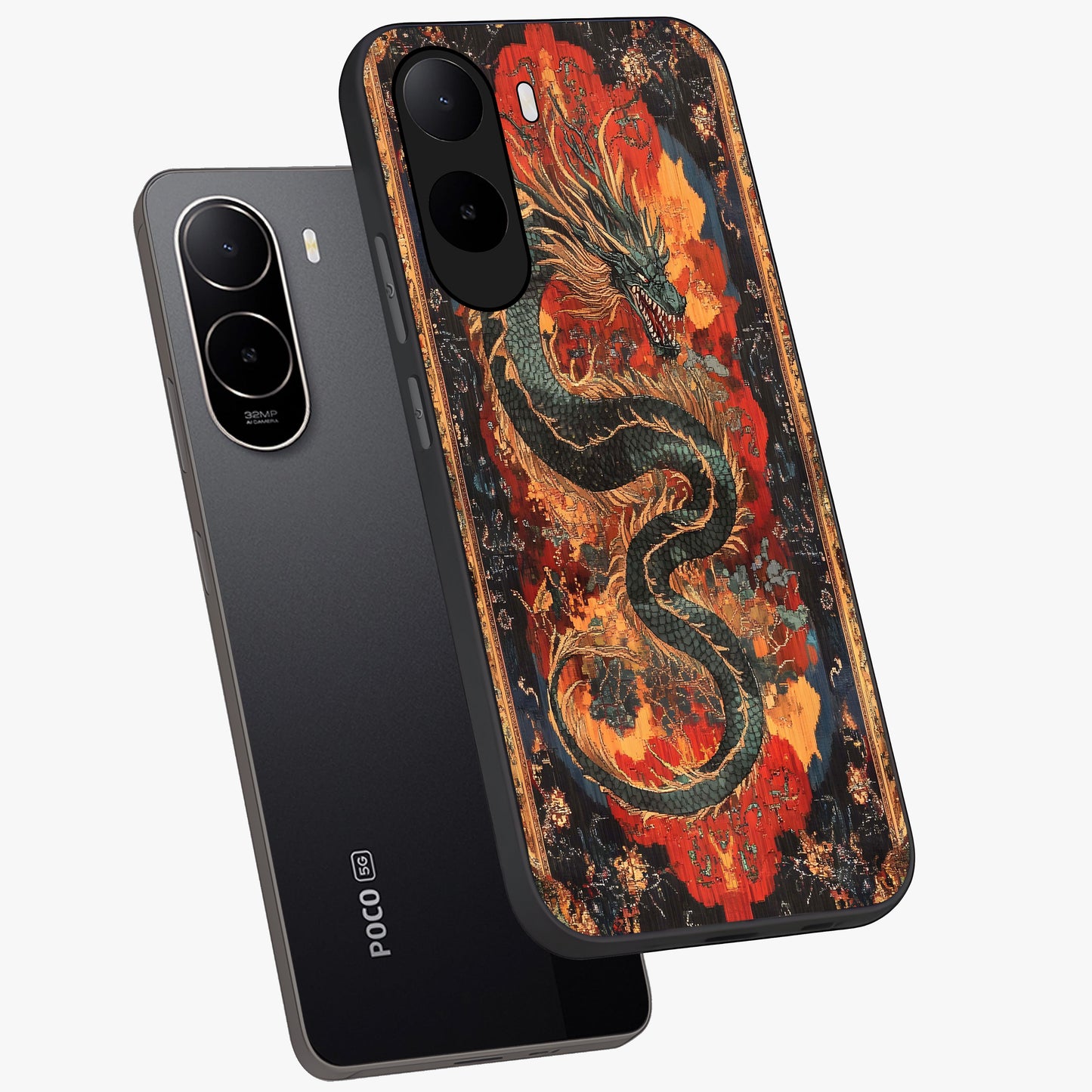 Inferno Dragon Soul Glass Case displayed in angled mockup highlighting powerful dragon illustration with inferno aesthetic.