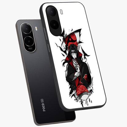 Itachi Limited Edition Naruto Anime Glass Case displayed in angled mockup highlighting dramatic anime illustration with bold action aesthetic.