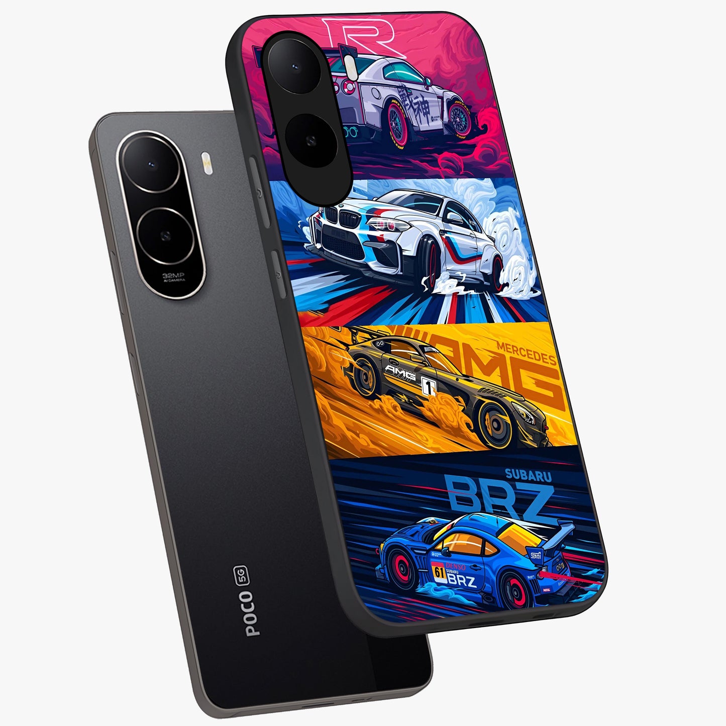 JDM Sports Car Glass Case displayed in angled mockup highlighting sleek Japanese racing car design with automotive aesthetic.