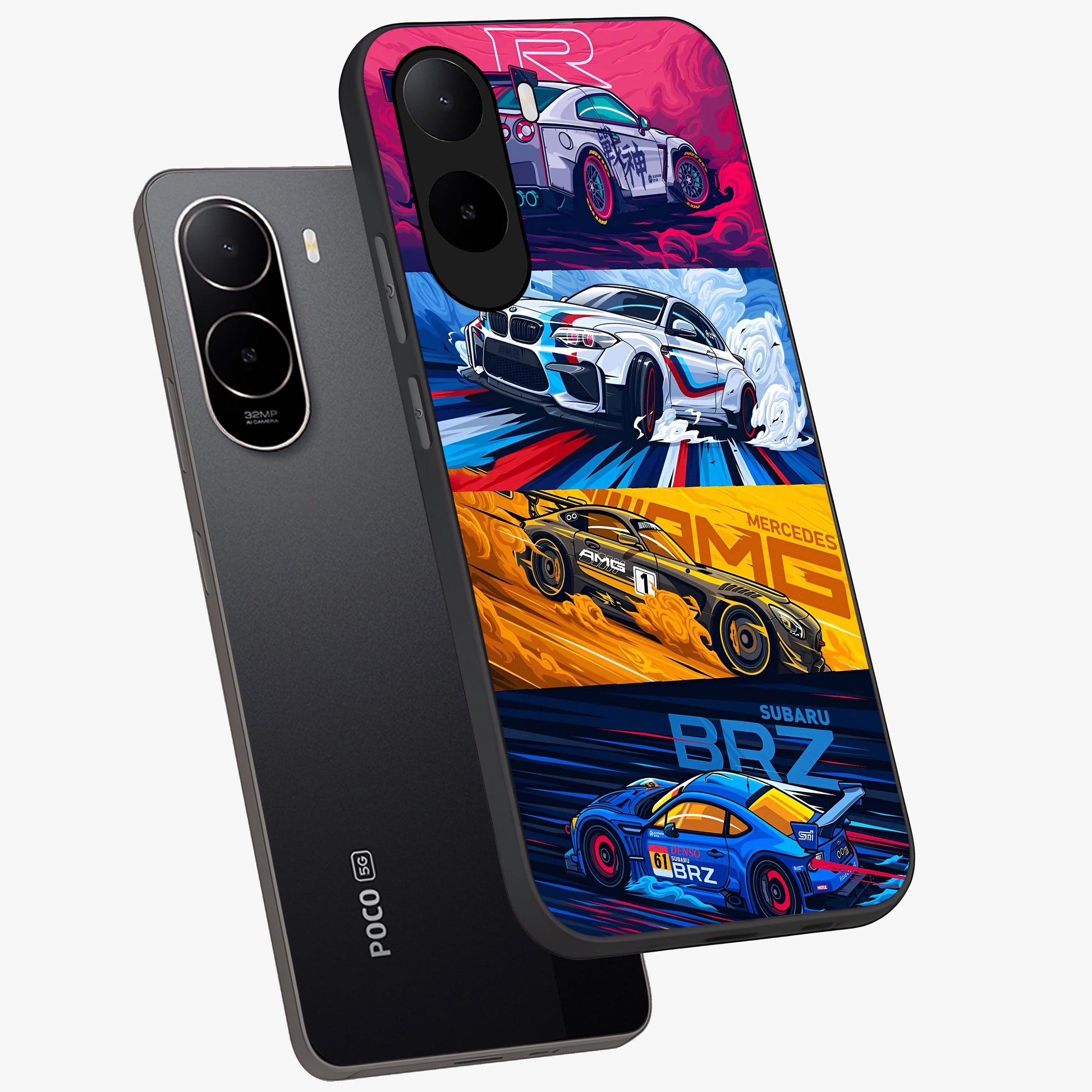 JDM Sports Car Glass Case displayed in angled mockup highlighting sleek Japanese racing car design with automotive aesthetic.