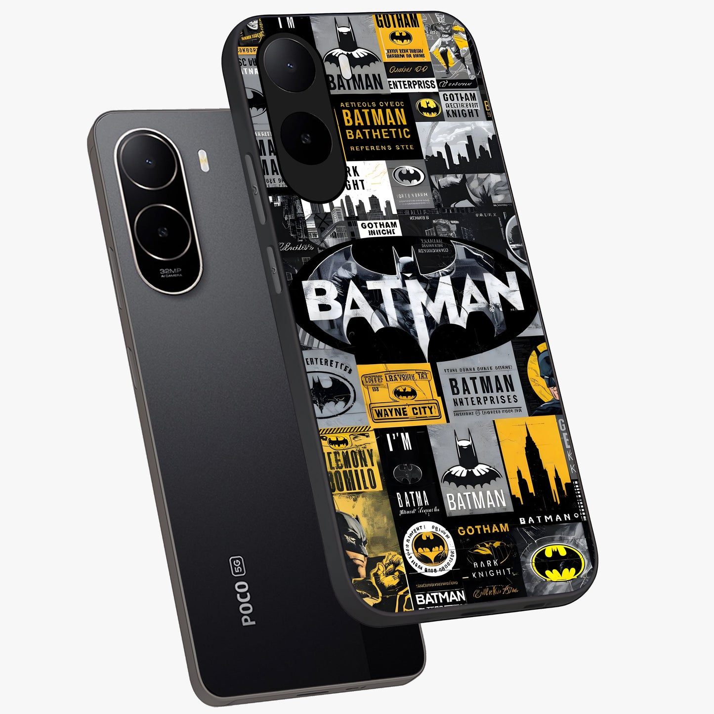 Knight Gotham Rise Glass Case displayed in angled mockup highlighting powerful knight silhouette design with dramatic aesthetic.