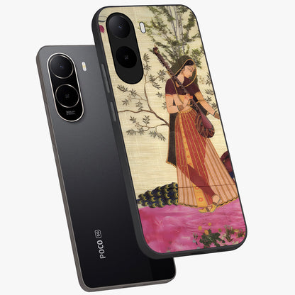 Lady With Veena Art Glass Case displayed in angled mockup highlighting graceful musical illustration with cultural artistic aesthetic.