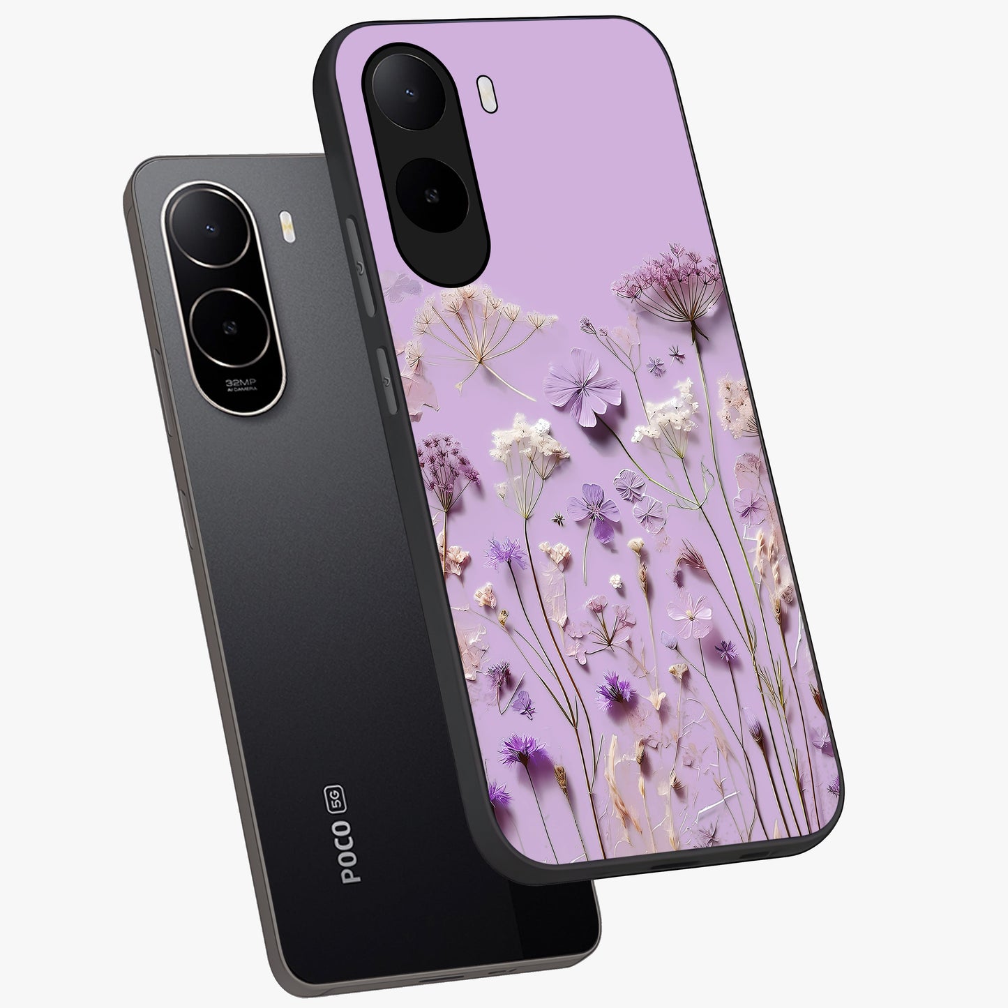 Lavender Blossom Dream Glass Case displayed in angled mockup highlighting dreamy lavender flower design with calming aesthetic style.