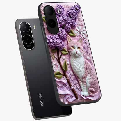 Lavender Cat Whimsy Glass Case displayed in angled mockup highlighting playful feline illustration with pastel lavender aesthetic.
