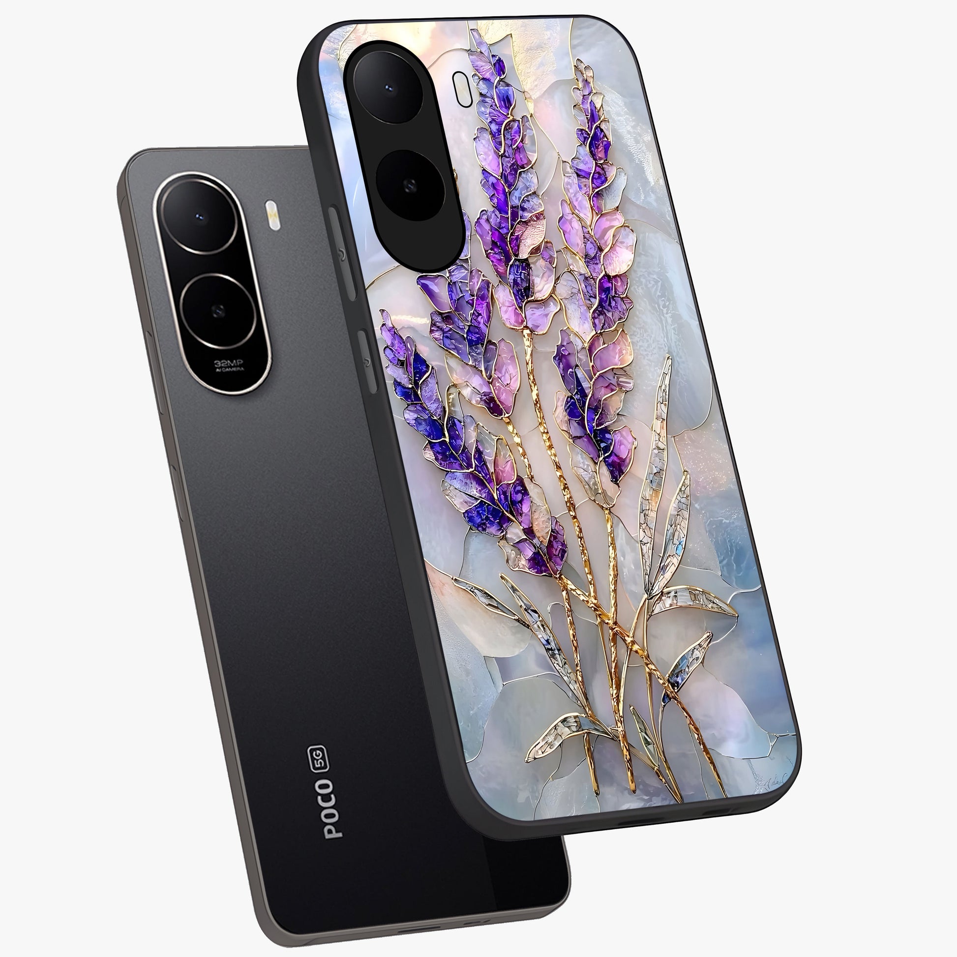 Lavender Dream Glow Glass Case displayed in angled mockup highlighting dreamy purple glow design with soft artistic style.