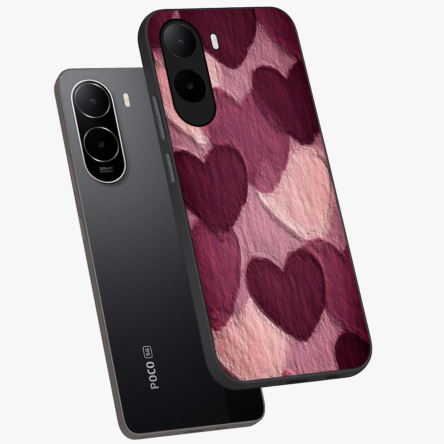 Layered Paper Hearts Glass Case displayed in angled mockup highlighting creative paper craft heart design with romantic aesthetic.