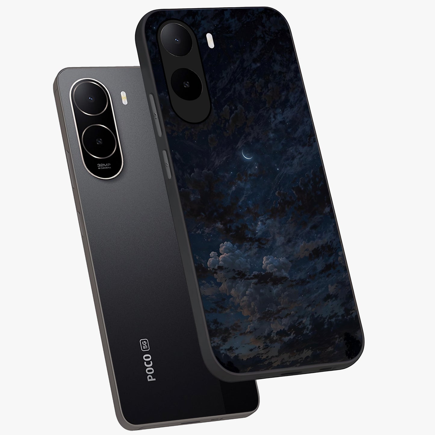 Lunar Veil Silence Glass Case displayed in angled mockup highlighting soft lunar design with peaceful celestial aesthetic.