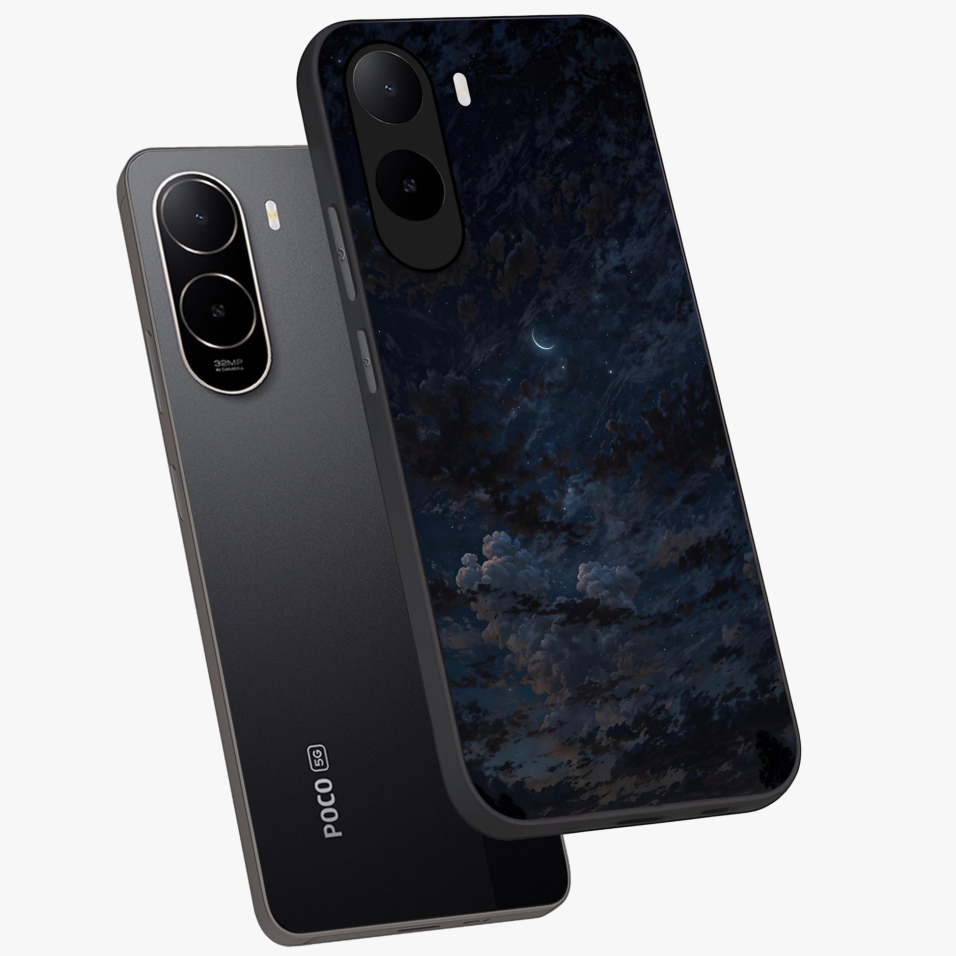 Lunar Veil Silence Glass Case displayed in angled mockup highlighting soft lunar design with peaceful celestial aesthetic.