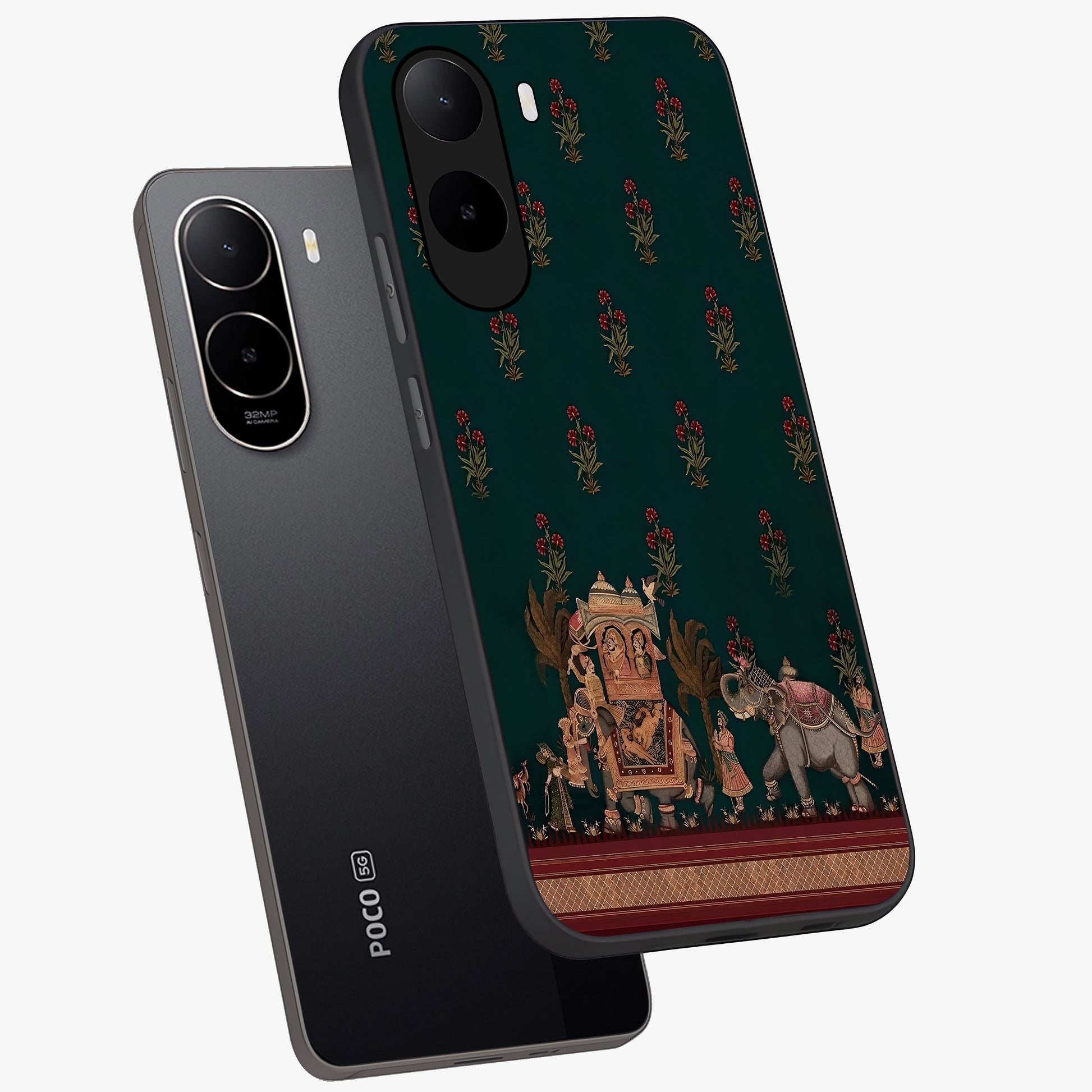 Macmerise Glass Case displayed in angled mockup highlighting trendy graphic design with sleek aesthetic style.