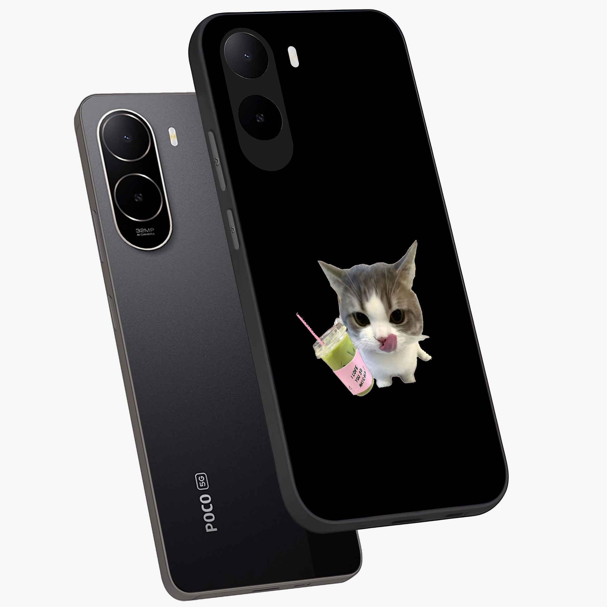 Matcha Cat Style Glass Case displayed in angled mockup highlighting playful feline design with pastel matcha aesthetic.
