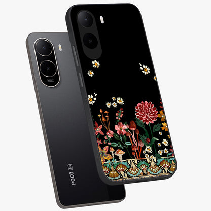 Midnight Bloom Pattern Glass Case displayed in angled mockup highlighting elegant flower design with midnight aesthetic style.
