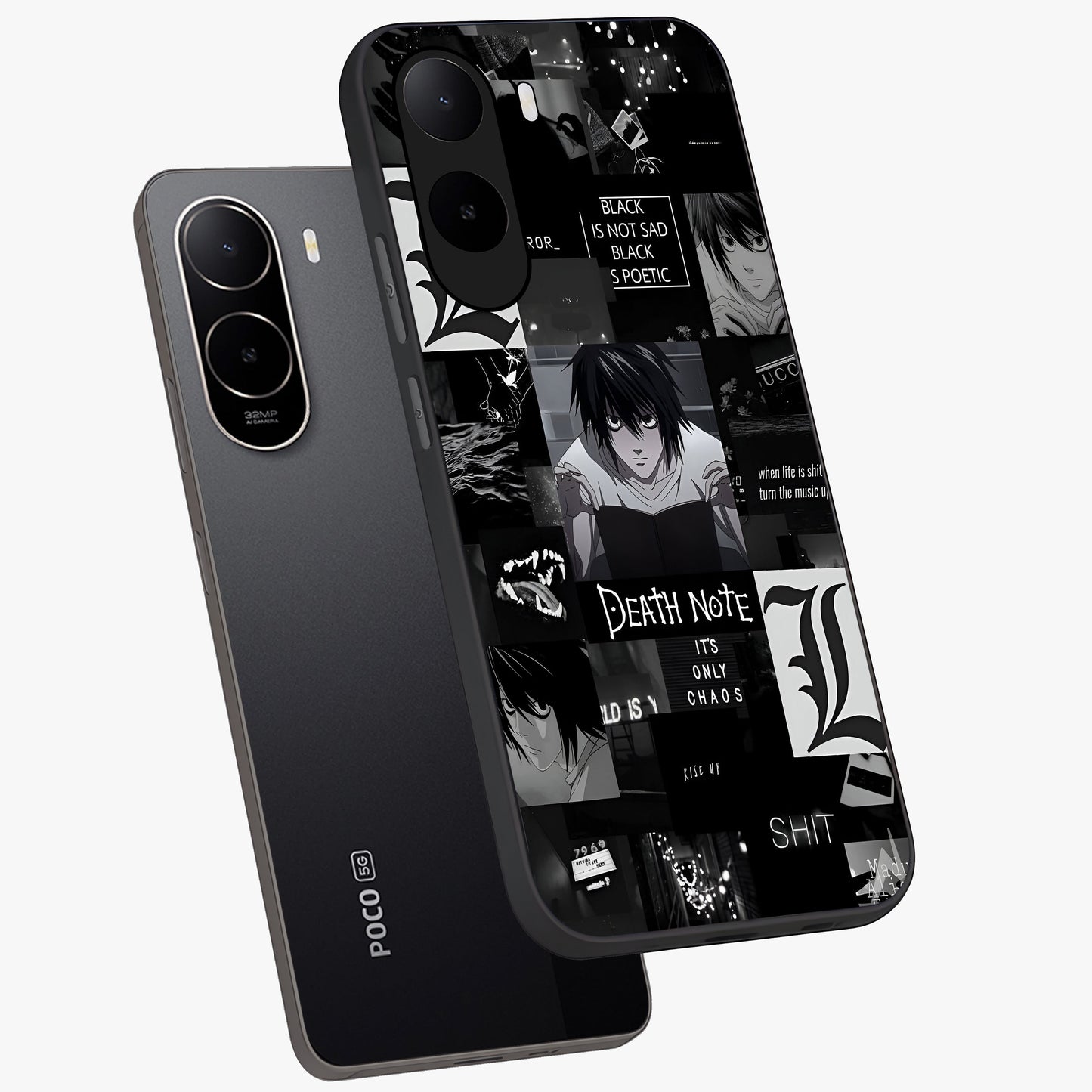 Midnight Chaos Mind Glass Case displayed in angled mockup highlighting chaotic artistic design with dramatic midnight aesthetic.