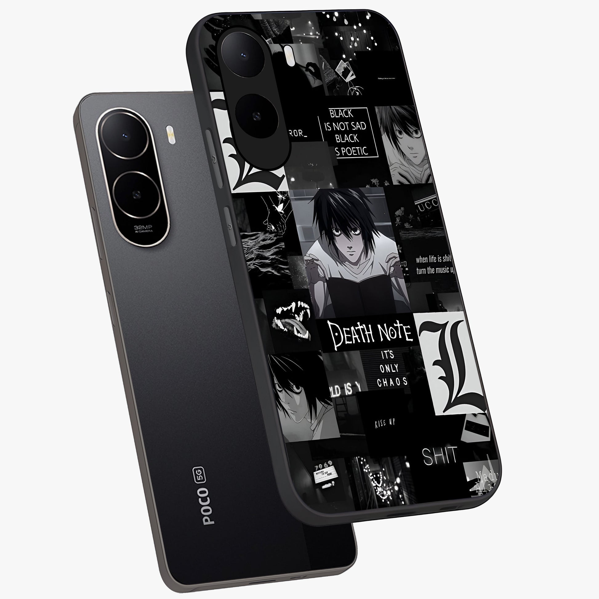 Midnight Chaos Mind Glass Case displayed in angled mockup highlighting chaotic artistic design with dramatic midnight aesthetic.
