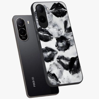 Midnight Kiss Marks Glass Case displayed in angled mockup highlighting playful romantic design with bold midnight aesthetic.