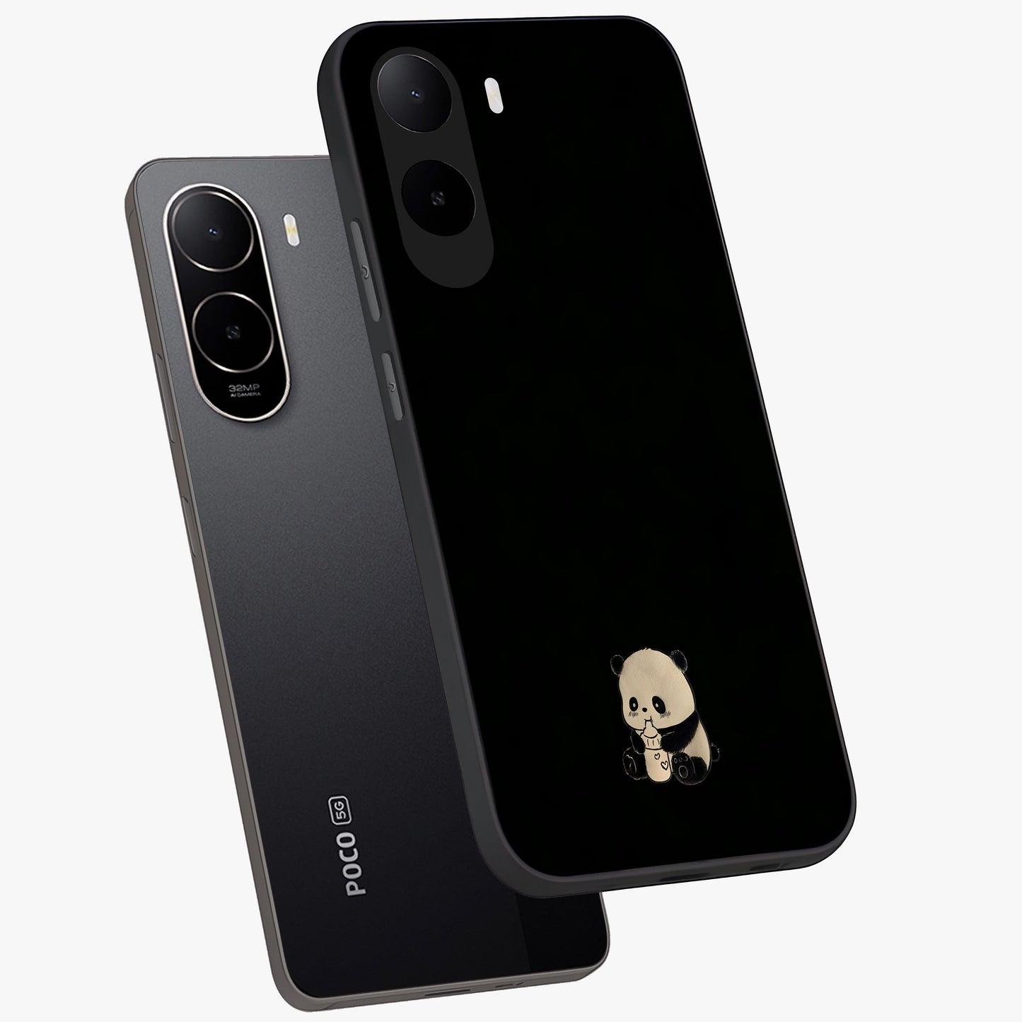 Midnight Panda Love Glass Case displayed in angled mockup highlighting adorable panda illustration with midnight aesthetic.