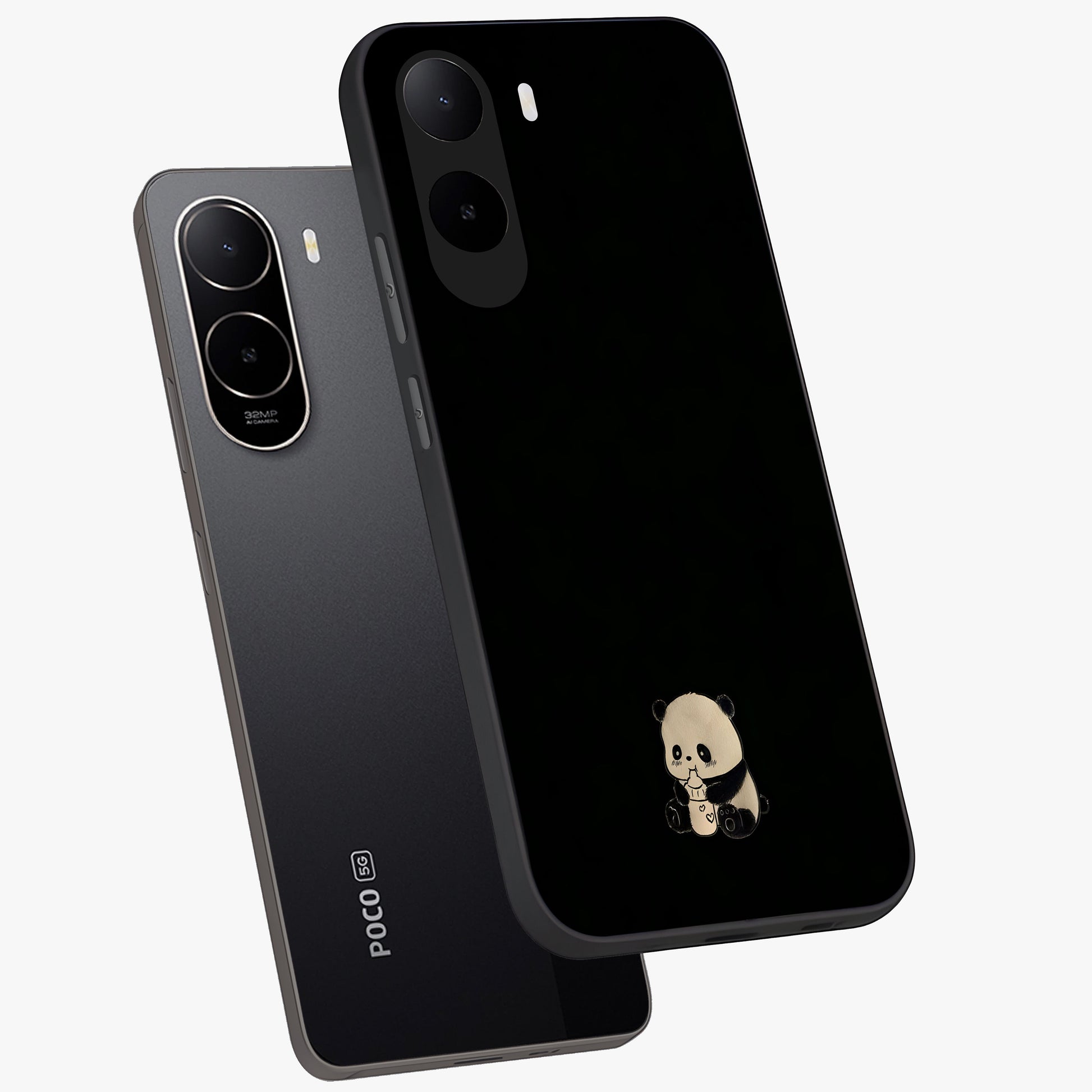 Midnight Panda Love Glass Case displayed in angled mockup highlighting adorable panda illustration with midnight aesthetic.