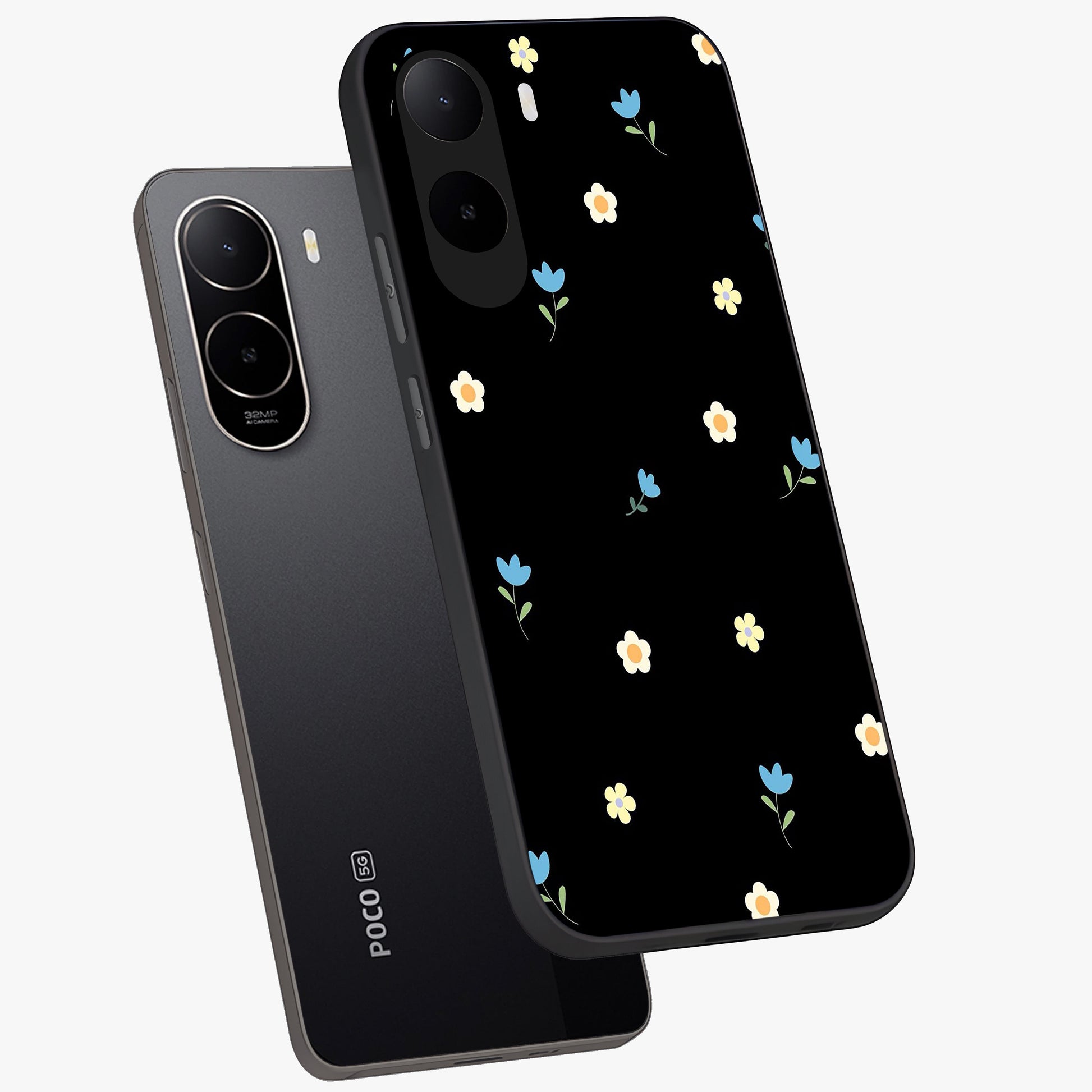 Minimal Petal Whispers Glass Case displayed in angled mockup highlighting delicate petal design with clean minimal aesthetic.