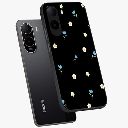 Minimal Petal Whispers Glass Case displayed in angled mockup highlighting delicate petal design with clean minimal aesthetic.