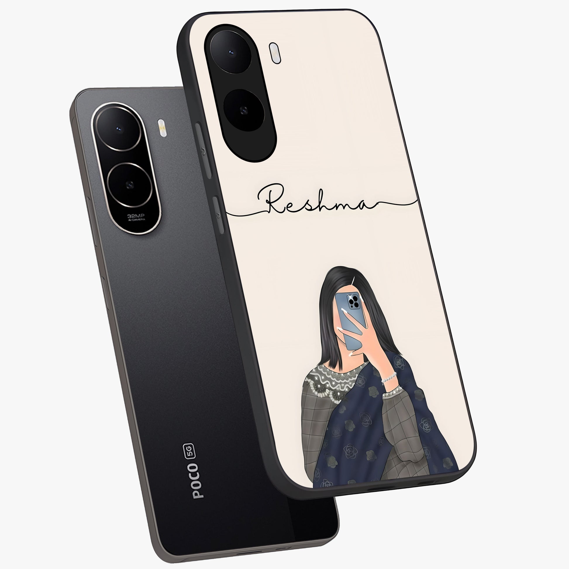 Mirror Mood Muse With Custom Name Glass Case displayed in angled mockup highlighting aesthetic mirror inspired design with custom name feature.