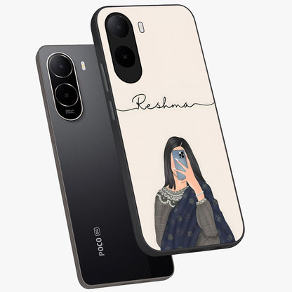 Mirror Mood Muse With Custom Name Glass Case displayed in angled mockup highlighting aesthetic mirror inspired design with custom name feature.