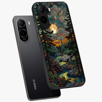 Moonlight Forest Dream Glass Case displayed in angled mockup highlighting dreamy forest design with glowing moon aesthetic.
