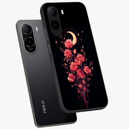 Moonlit Floral Elegance Glass Case displayed in angled mockup highlighting graceful flower design with soft moonlight aesthetic.