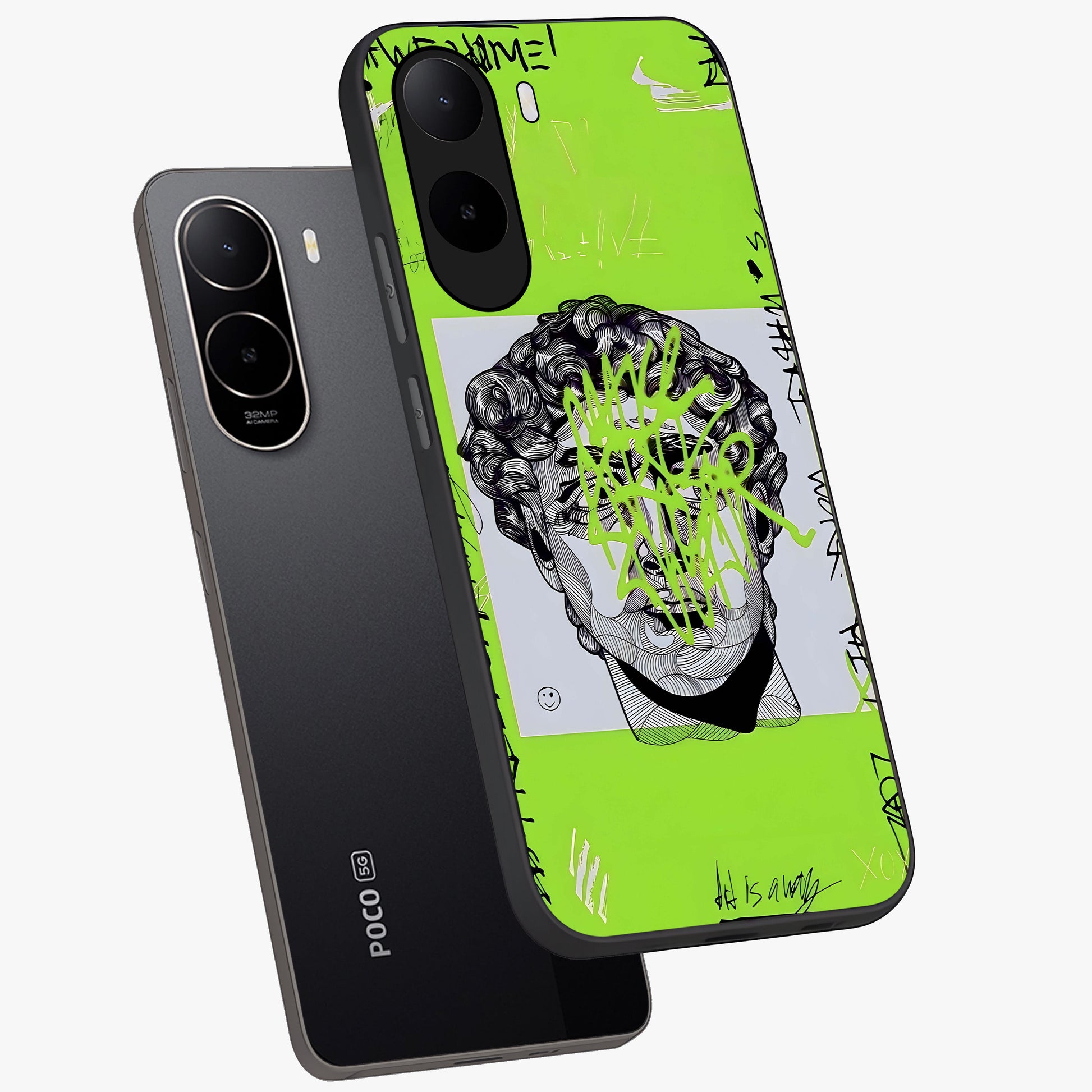 Neo Graffiti Rebellion Glass Case displayed in angled mockup highlighting urban street art design with rebellious aesthetic.