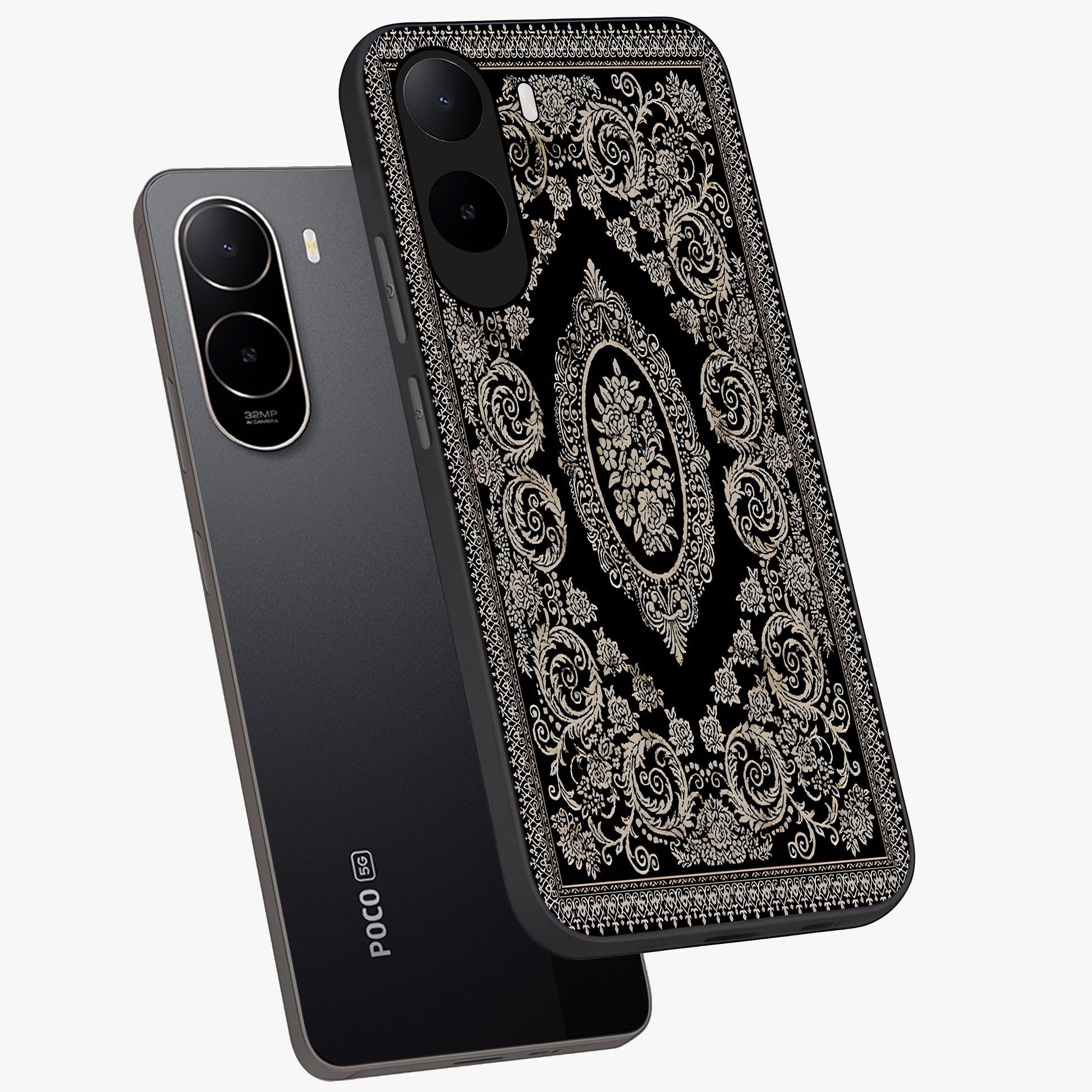 Noir Bloom Elegance Glass Case displayed in angled mockup highlighting refined flower design with stylish noir aesthetic.