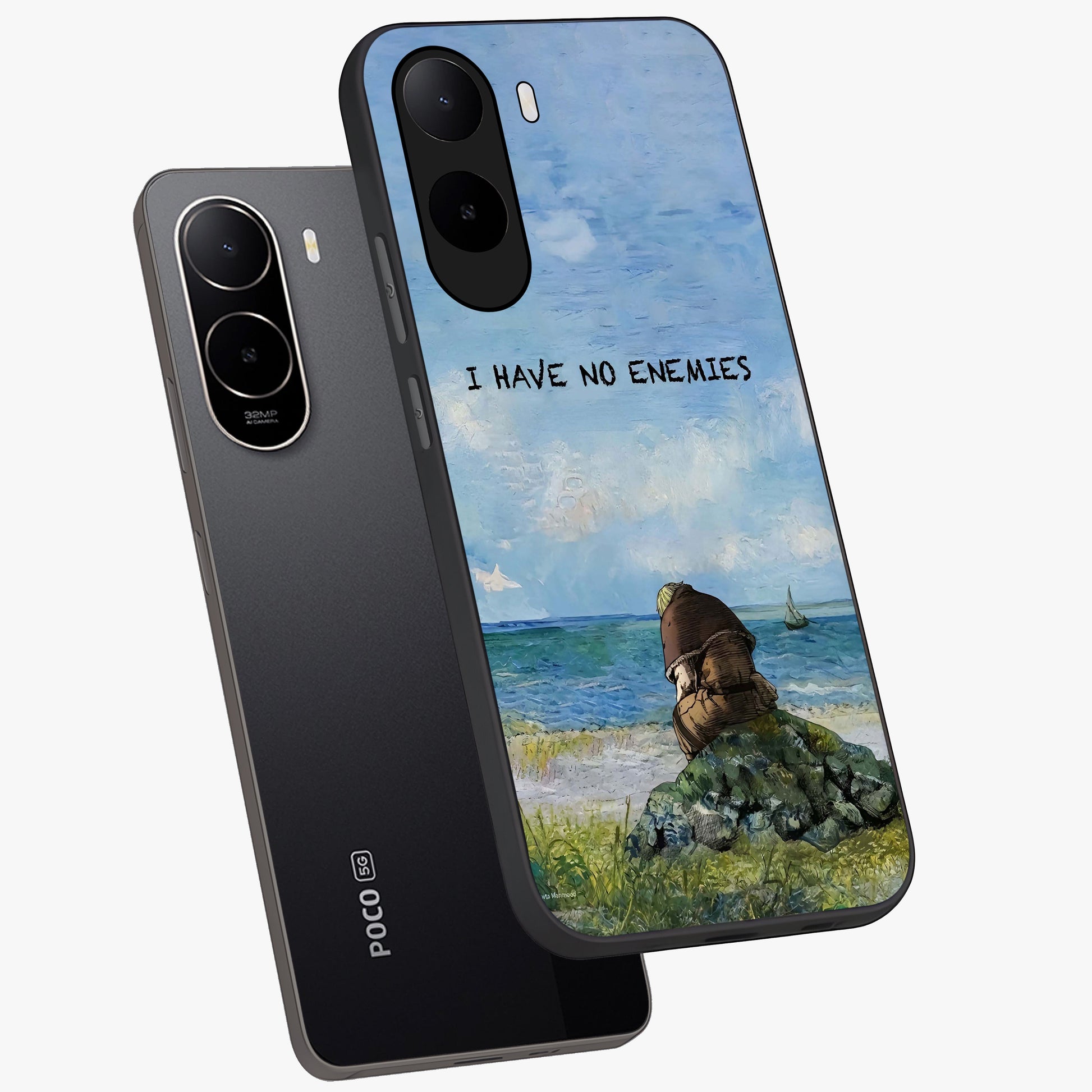 Peace Beyond War Glass Case displayed in angled mockup highlighting meaningful message design with artistic aesthetic style.