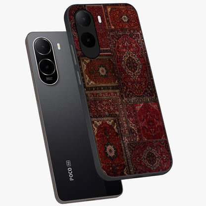 Persian Velvet Tale Glass Case displayed in angled mockup highlighting ornate textile inspired design with royal aesthetic.