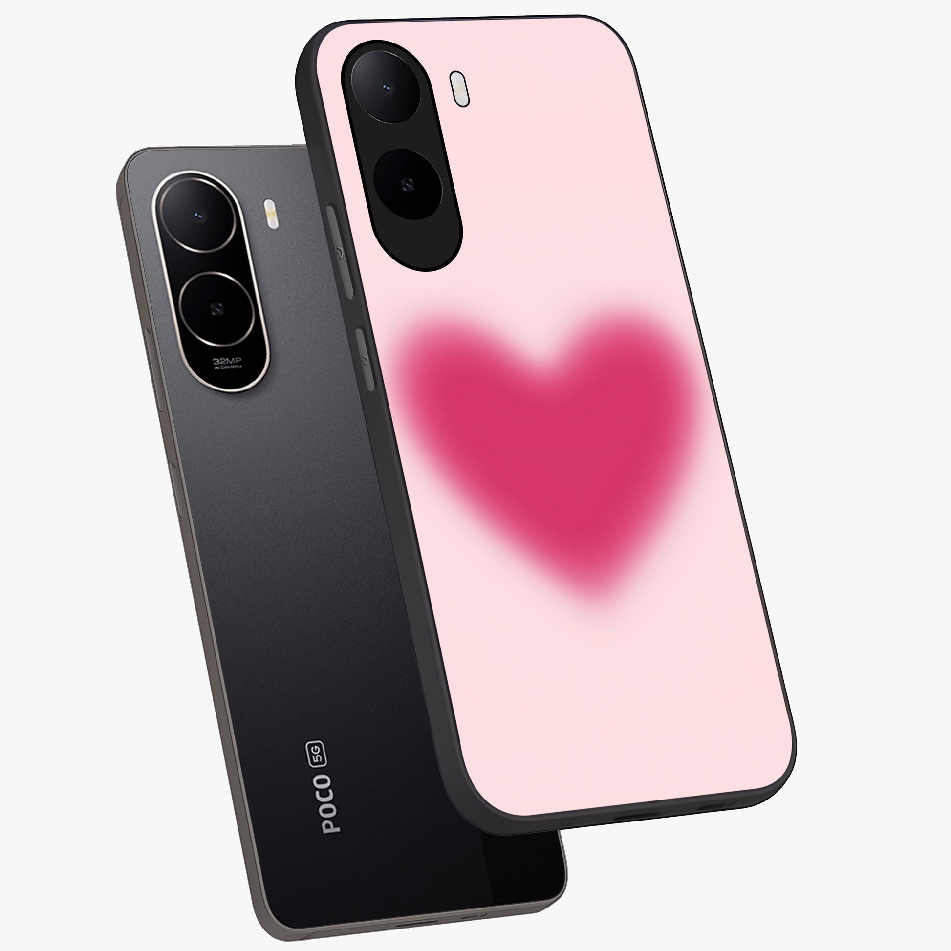 Pink Aura Heart Glass Case displayed in angled mockup highlighting vibrant pink heart design with dreamy aura aesthetic.