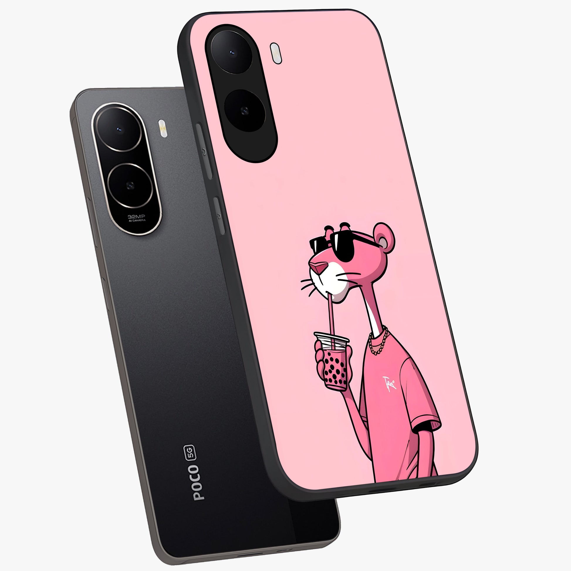 Pink Panther Glass Case displayed in angled mockup highlighting playful cartoon character design with vibrant pink aesthetic.