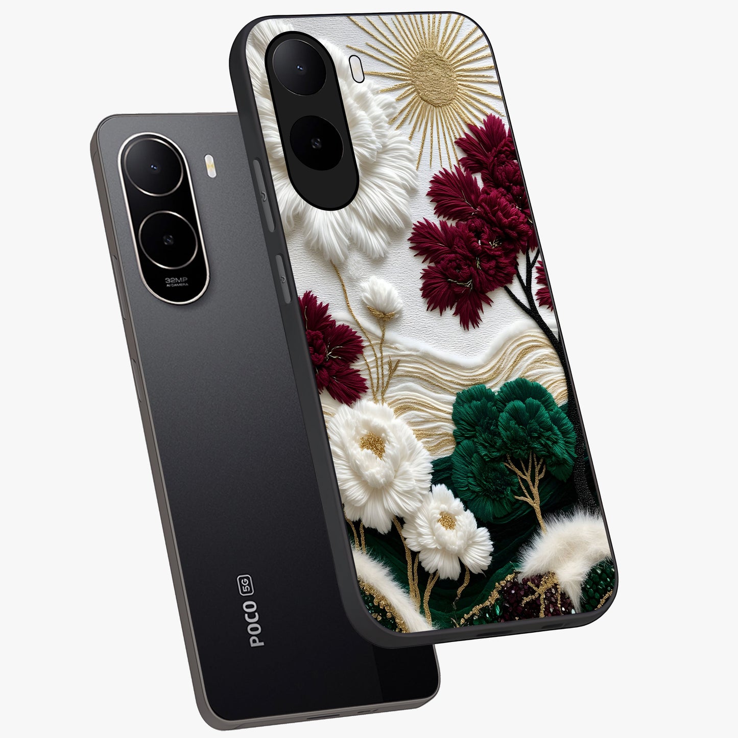 Radiant Bloom Elegance Glass Case displayed in angled mockup highlighting graceful floral design with radiant aesthetic style.