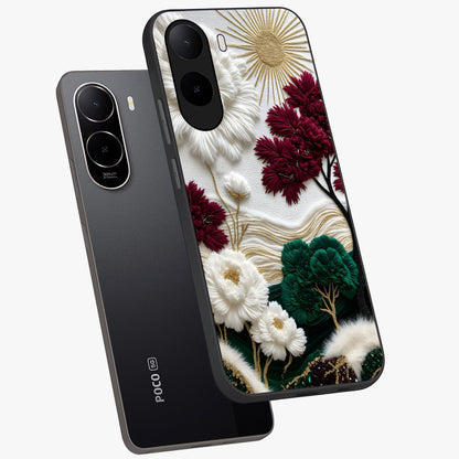 Radiant Bloom Elegance Glass Case displayed in angled mockup highlighting graceful floral design with radiant aesthetic style.