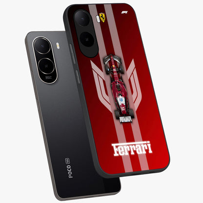 Red Ferrari F1 Vertical Glass Case displayed in angled mockup highlighting high speed racing design with bold automotive aesthetic.