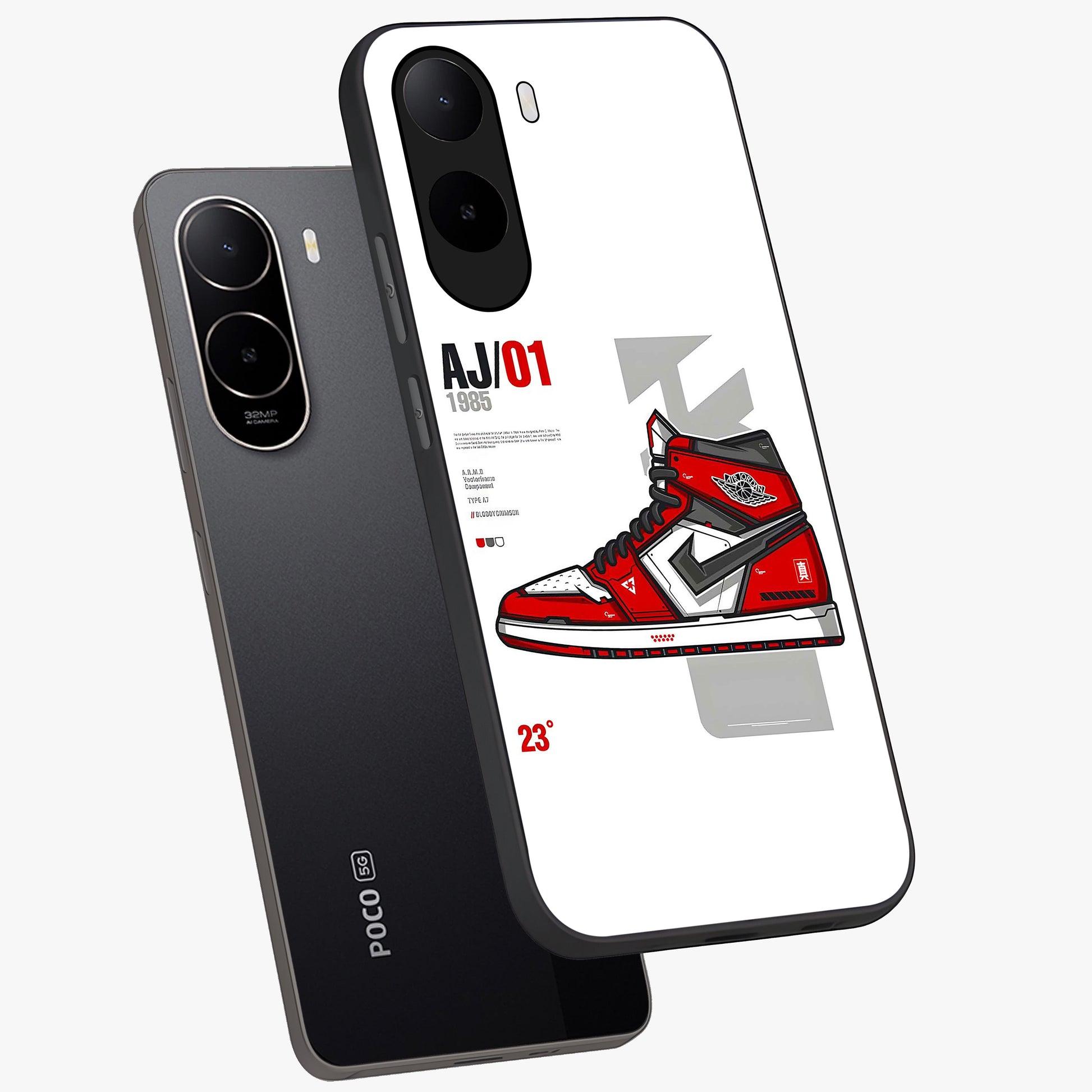 Retro Sneaker Blueprint Glass Case displayed in angled mockup highlighting detailed shoe design with sporty retro aesthetic.