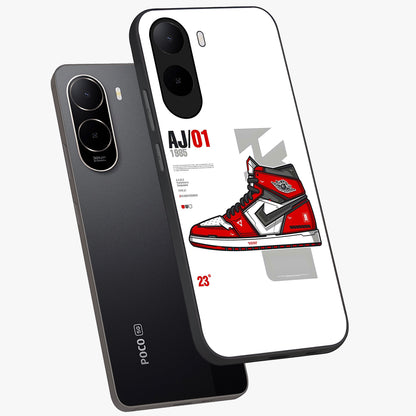 Retro Sneaker Blueprint Glass Case displayed in angled mockup highlighting detailed shoe design with sporty retro aesthetic.