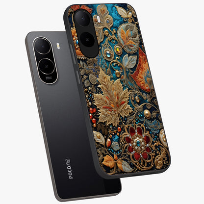 Royal Jewel Garden Glass Case displayed in angled mockup highlighting vibrant jewel inspired floral design with elegant aesthetic.