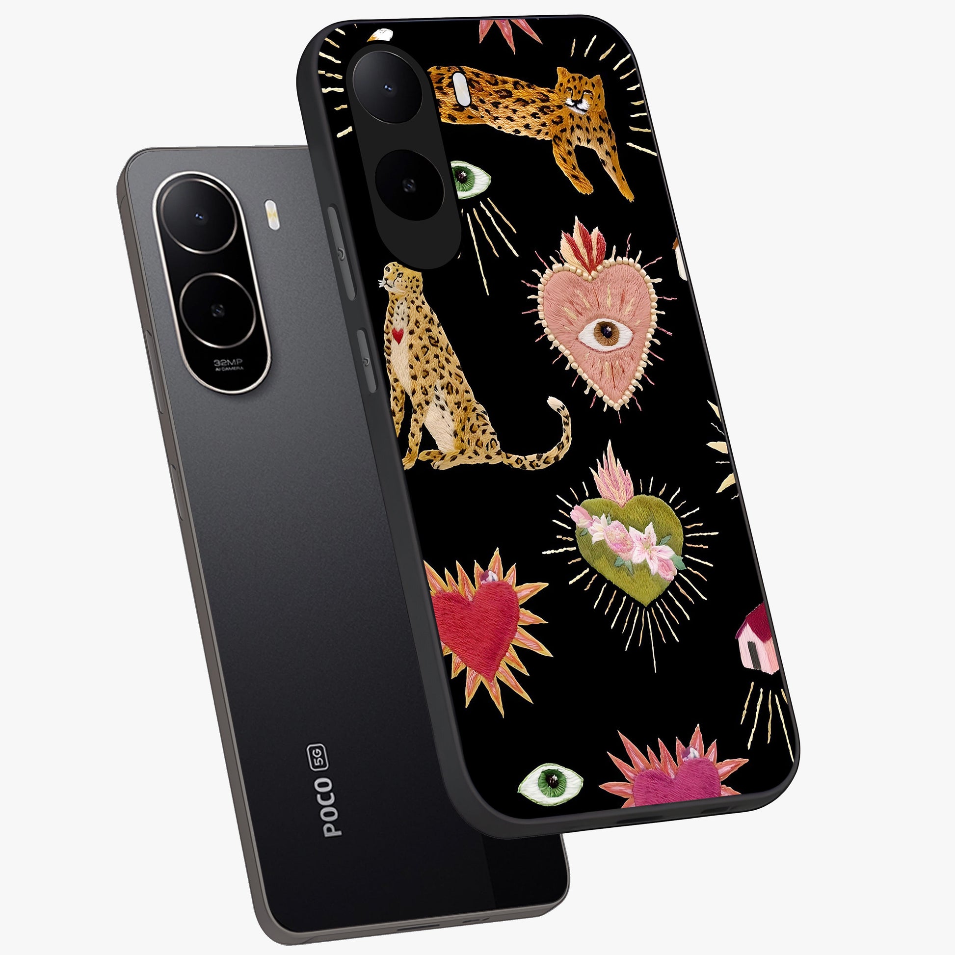 Sacred Jungle Heart Glass Case displayed in angled mockup highlighting lush tropical design with natural aesthetic style.
