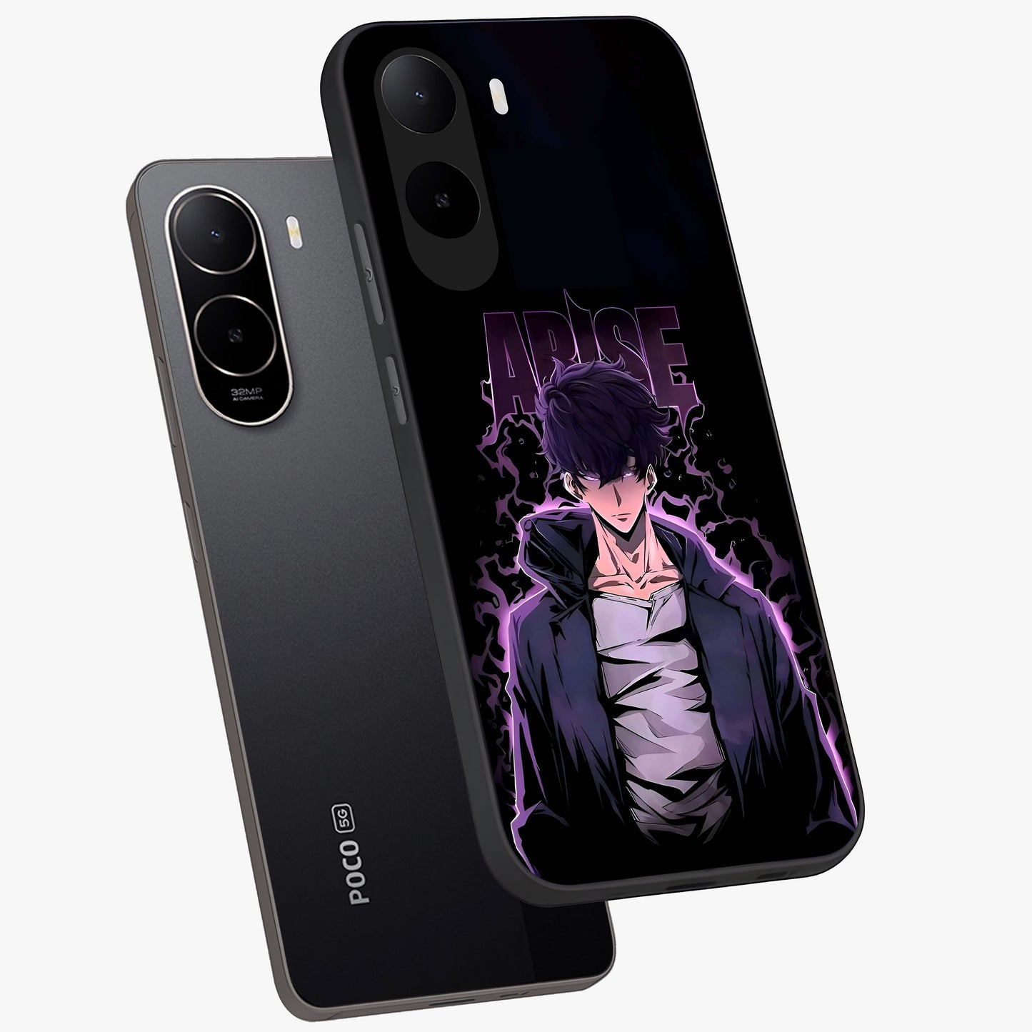 Shadow Monarch Awakening Glass Case displayed in angled mockup highlighting dramatic shadow warrior design with fantasy aesthetic.