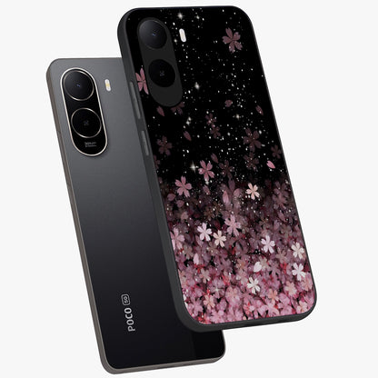 Small Starry Flowers Glass Case displayed in angled mockup highlighting tiny flower pattern with celestial aesthetic style.