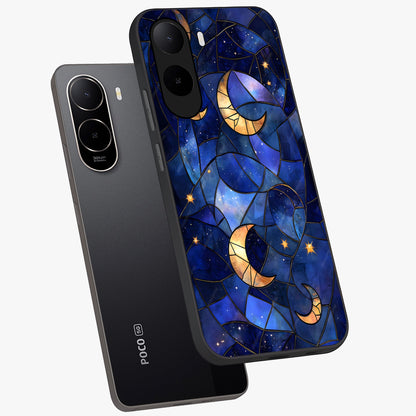Starlit Sky Tapestry Glass Case displayed in angled mockup highlighting celestial night pattern with artistic aesthetic style.