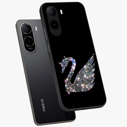 Starlit Swan Grace Glass Case displayed in angled mockup highlighting elegant swan illustration with dreamy celestial aesthetic.