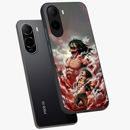 Titan Awakening Fury Glass Case displayed in angled mockup highlighting dramatic giant warrior design with bold anime aesthetic.