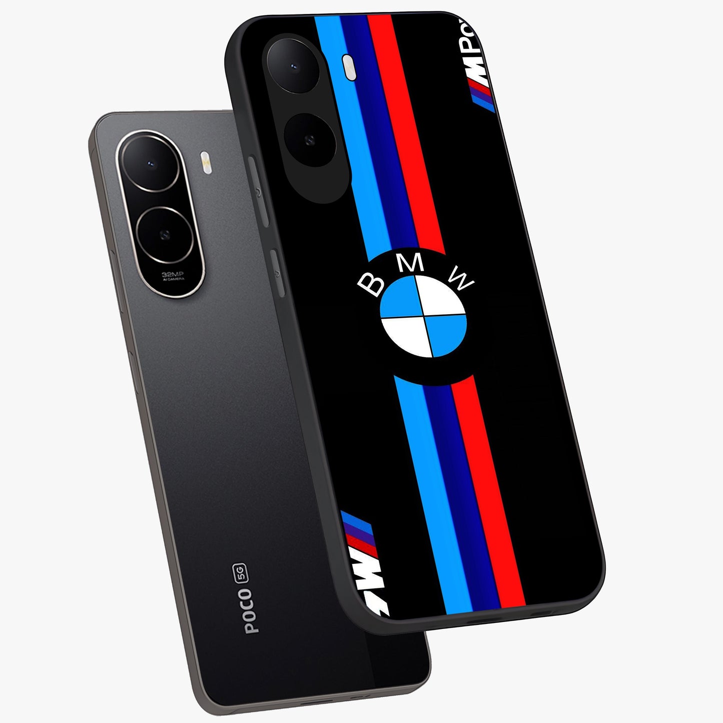 Turbo BMW Beast Glass Case displayed in angled mockup highlighting sleek racing car design with bold automotive aesthetic.