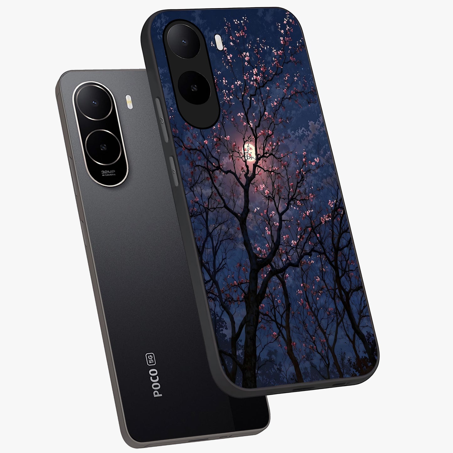Twilight Sakura Serenade Glass Case displayed in angled mockup highlighting delicate sakura flower design with dreamy aesthetic.