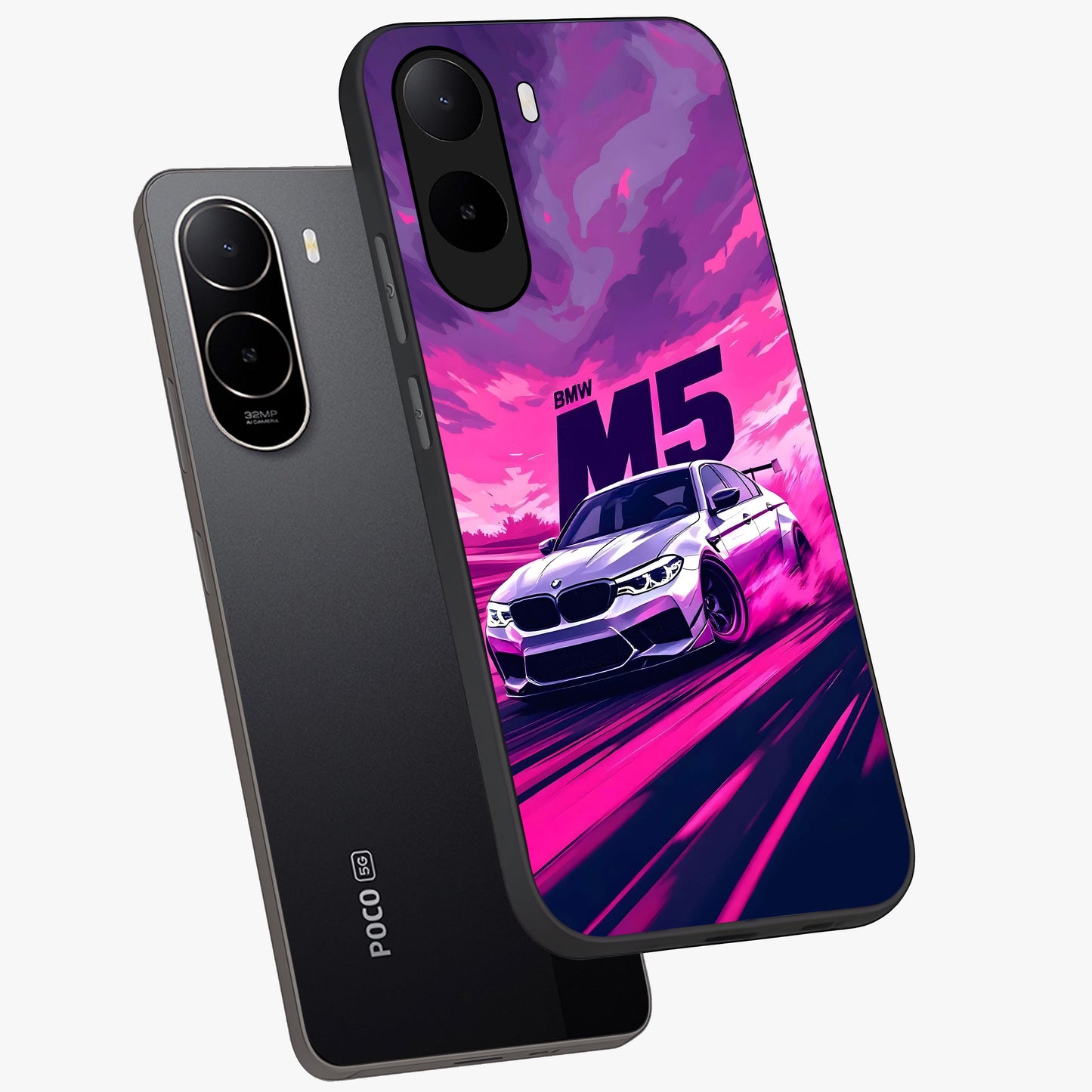 Velocity Drift Pulse Glass Case displayed in angled mockup highlighting dynamic drift design with sporty automotive aesthetic.